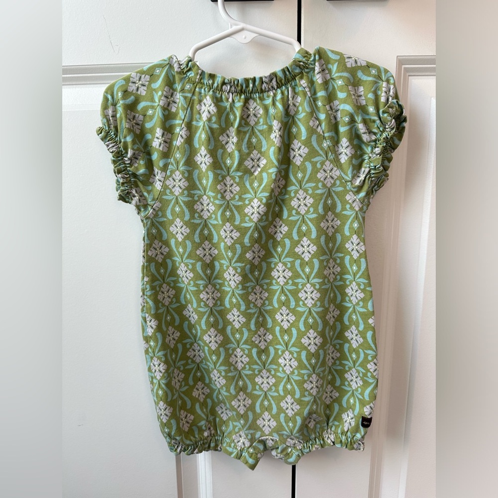 Tea Collection Green Floral Geometric Romper Cotton (Size 12-18 Months - Picture 2 of 3